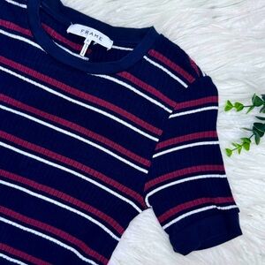 Frame Striped Short-Sleeve Ribbed Tee in Fall Navy Multi Small